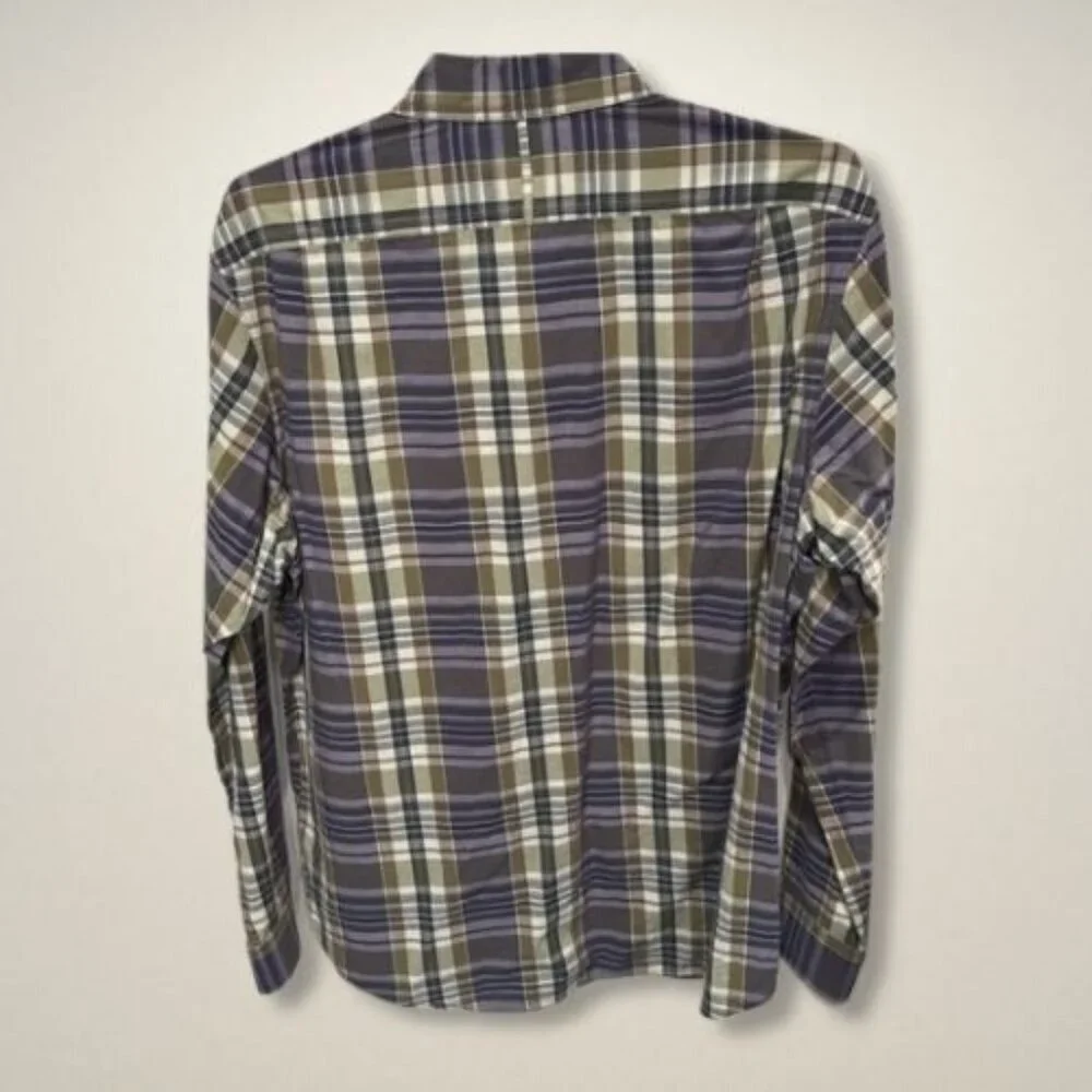 Banana Republic Flannel Shirt Button-Up Long Sleeve‎ Plaid Pattern Purple/Tan M